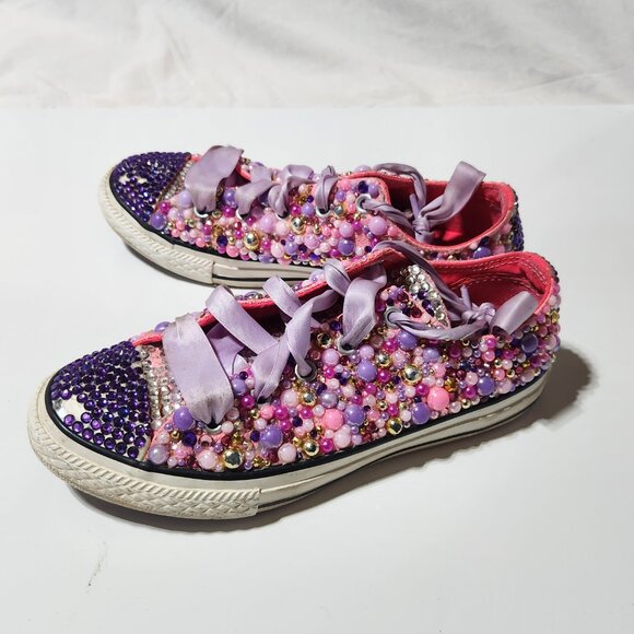 Custom Bling Converse All Star – Girls Size 2 - Picture 1 of 7